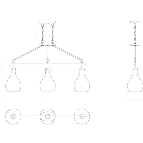 Pulaski 3 Light 42 inch Oiled Bronze Linear Chandelier Ceiling Light