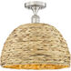 Edison Woven Rattan 1 Light 15.75 inch Brushed Satin Nickel Semi-Flush Mount Ceiling Light