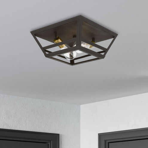 Schofield 2 Light 13 inch Bronze with Antique Brass Accents Flush Mount Ceiling Light