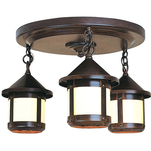 Berkeley 3 Light 16 inch Antique Copper Flush Mount Ceiling Light in Tan