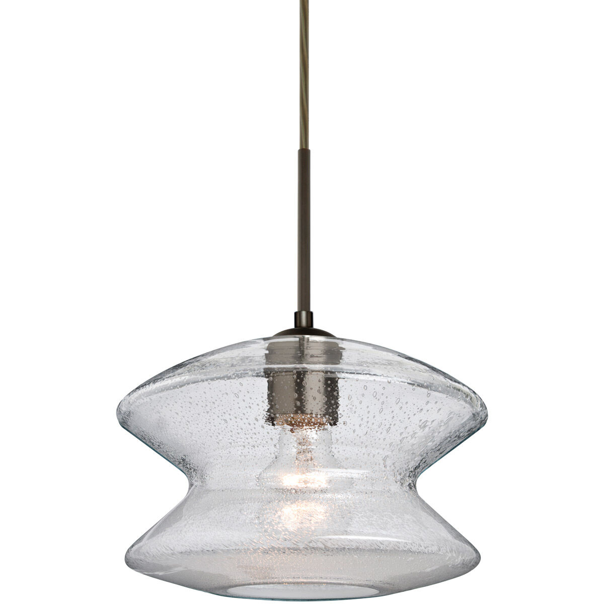 Zen 1 Light Bronze Pendant Ceiling Light in Clear Bubble Glass
