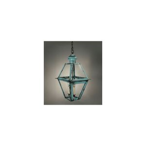 Boston 3 Light 12 inch Antique Copper Hanging Lantern Ceiling Light in Frosted Glass