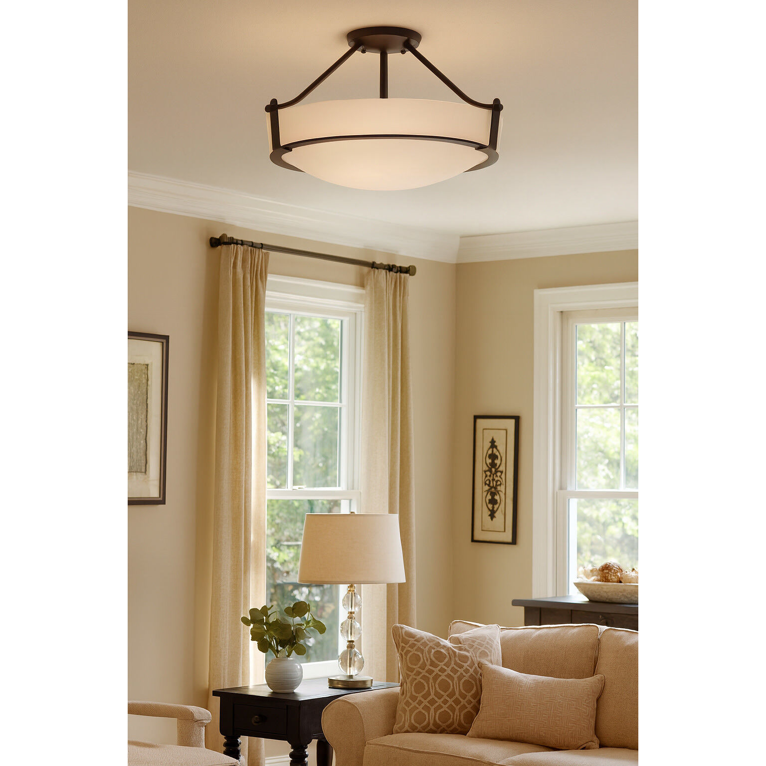 Hathaway 4 Light 20.75 inch Olde Bronze Indoor Semi-Flush Mount Ceiling Light in Etched White