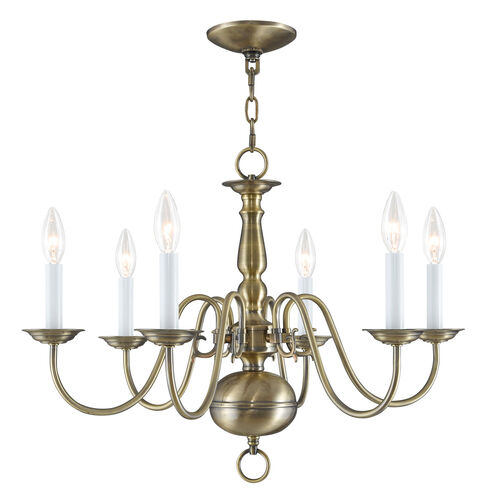 Williamsburgh 6 Light 24 inch Antique Brass Chandelier Ceiling Light