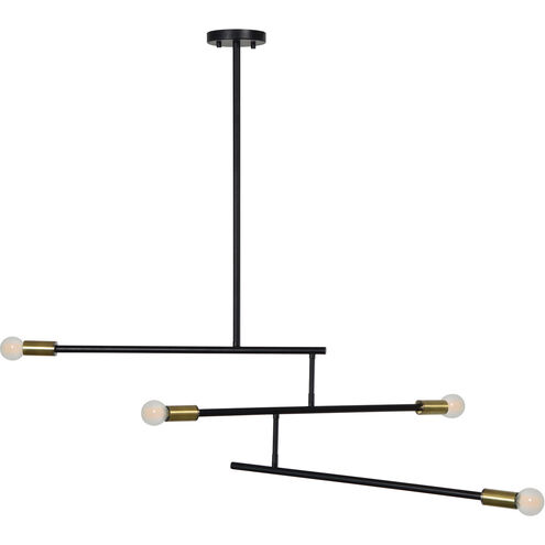 Tara 4 Light 42 inch Matte Black and Antique Brass Chandelier Ceiling Light, Small