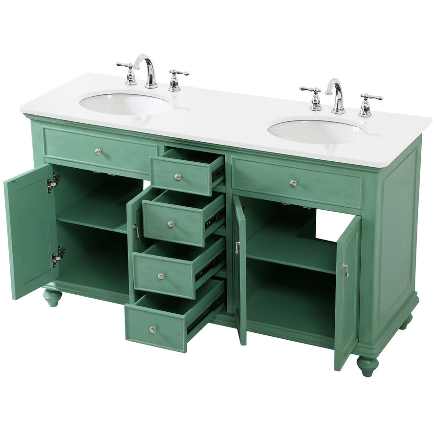 Otto 60 X 21 X 35 inch Vintage Mint Vanity Sink Set