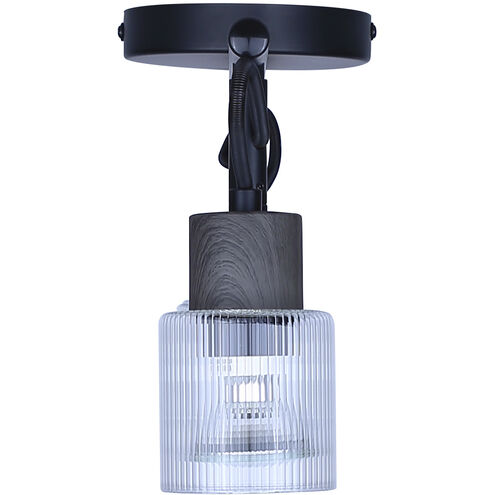 Owen 3 Light Black and Wood Track Lighting Ceiling Light