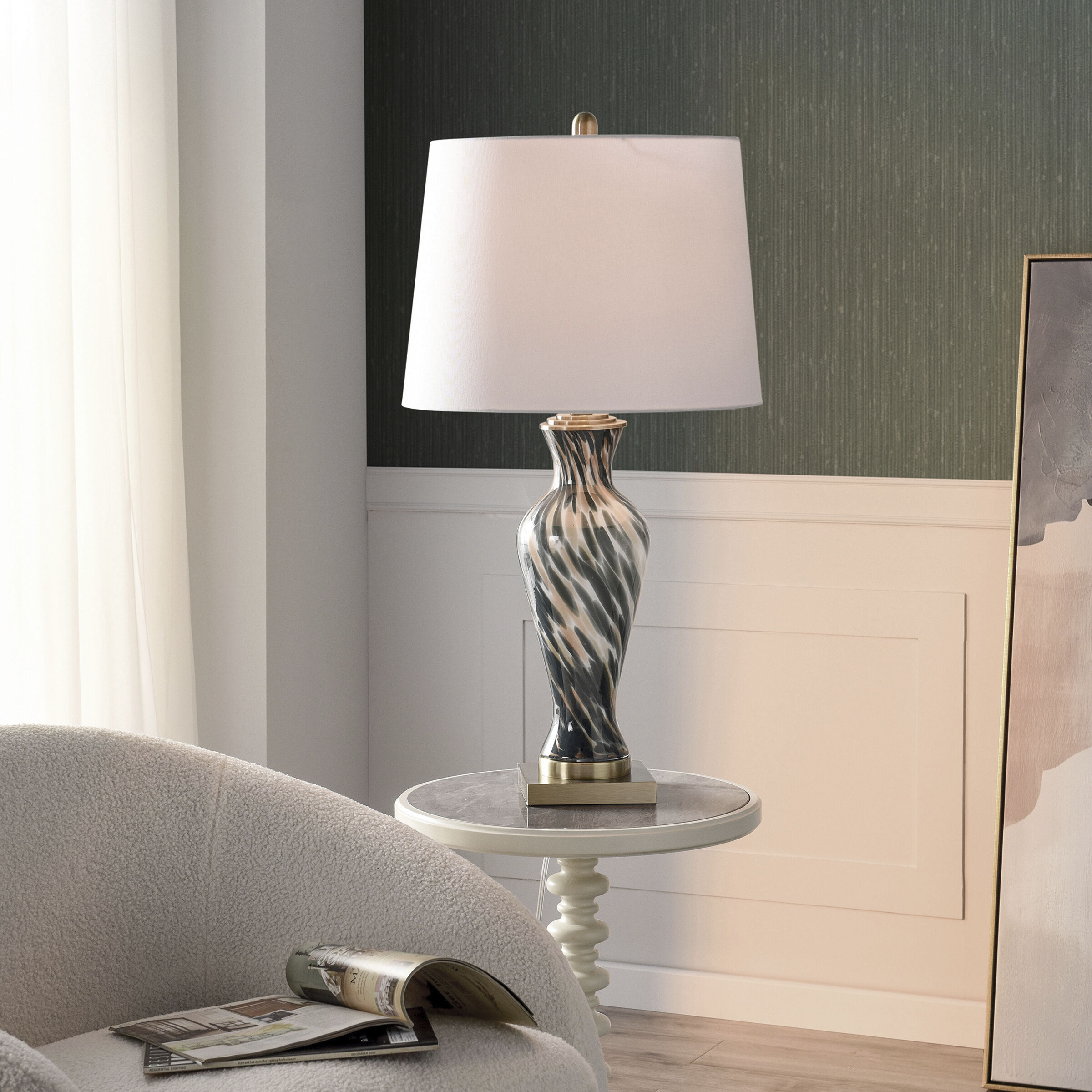 Igny 31.5 inch 100 watt Igny Gold and Black and Brown and White Table Lamp Portable Light