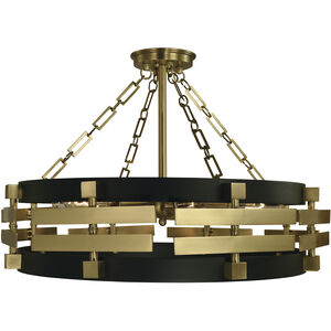 Eden 6 Light 24 inch Brushed Brass with Matte Black Semi-Flush Mount Ceiling Light