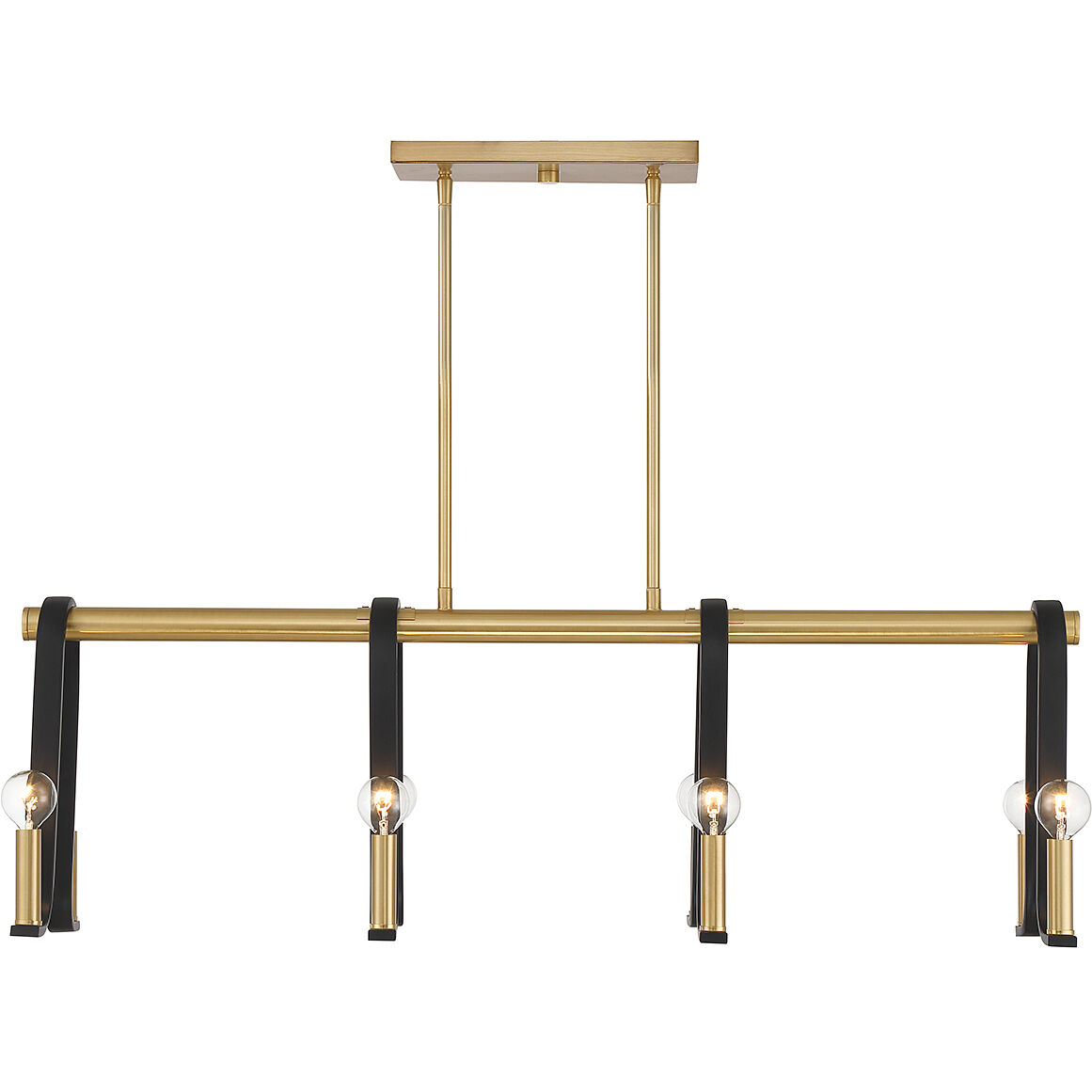 Archway 8 Light 38 inch Black with Warm Brass Accents Linear Chandelier Ceiling Light