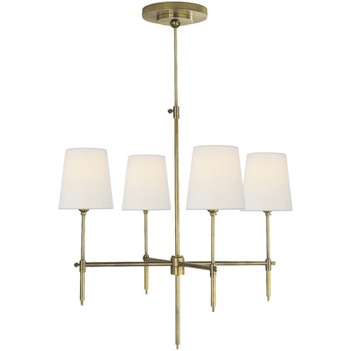 Thomas O'Brien Bryant 4 Light 26 inch Hand-Rubbed Antique Brass Chandelier Ceiling Light in Linen, Small
