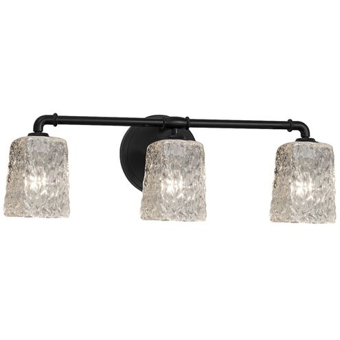 Veneto Luce 3 Light 24.25 inch Matte Black Bath Bar Wall Light in Clear Textured (Veneto Luce), Square with Rippled Rim, Incandescent, Square w/ Rippled Rim