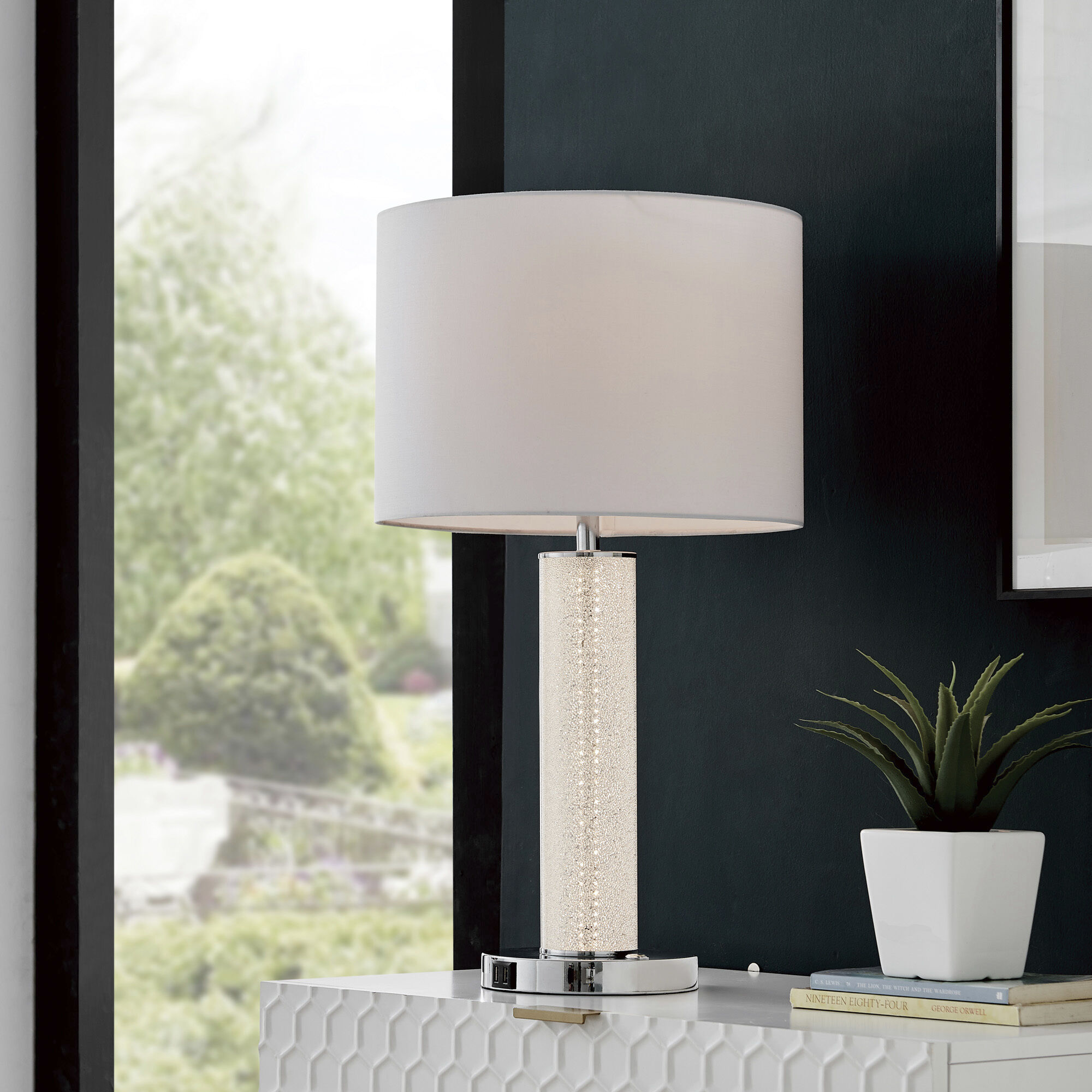 Silver nickel diamante table lamp shop