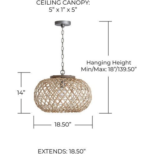 Rainey 1 Light 18.5 inch Grey Wash and Antique Nickel Pendant Ceiling Light