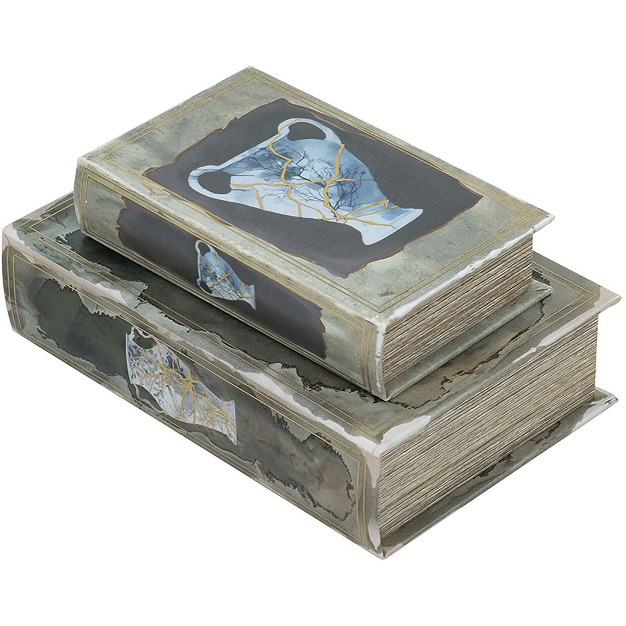 Anita Blue and Gold Book Boxes, Set of 2