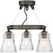 Graham Avenue 3 Light Smoked Iron/Brushed Nickel Semi Flush Ceiling Light