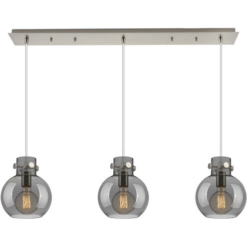 Newton Sphere 3 Light 39.75 inch Brushed Satin Nickel Linear Pendant Ceiling Light in Light Smoke Glass