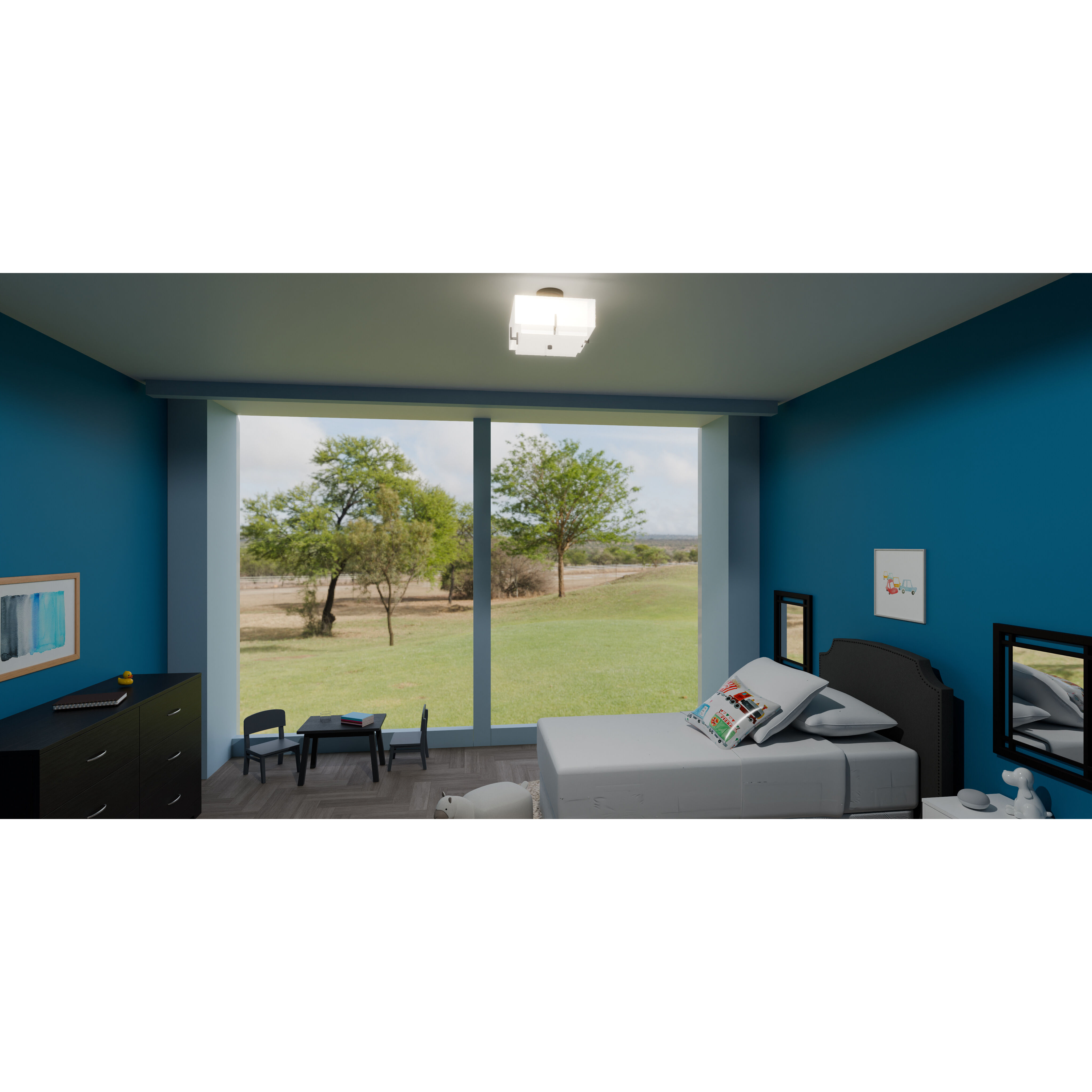 Renzo 2 Light 14.25 inch Matte Black Semi-Flush Mount Ceiling Light