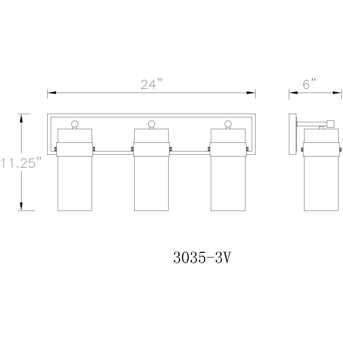 Fontaine 3 Light 24 inch Rubbed Brass Vanity Wall Light