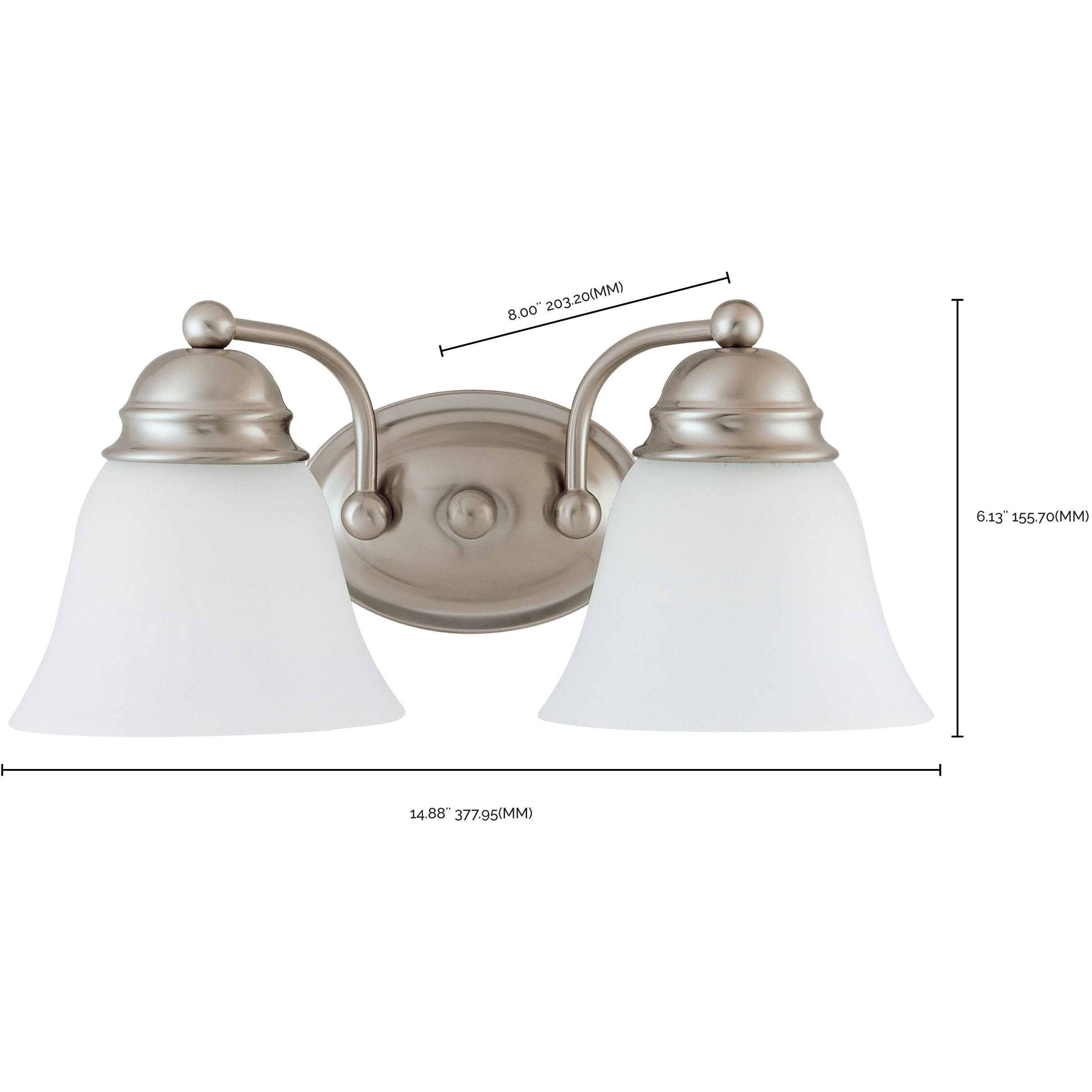 Empire 2 Light 15 inch Brushed Nickel Vanity Light Wall Light