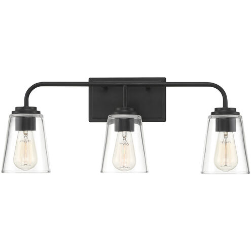 Transitional 3 Light 24 inch Matte Black Bathroom Vanity Light Wall Light
