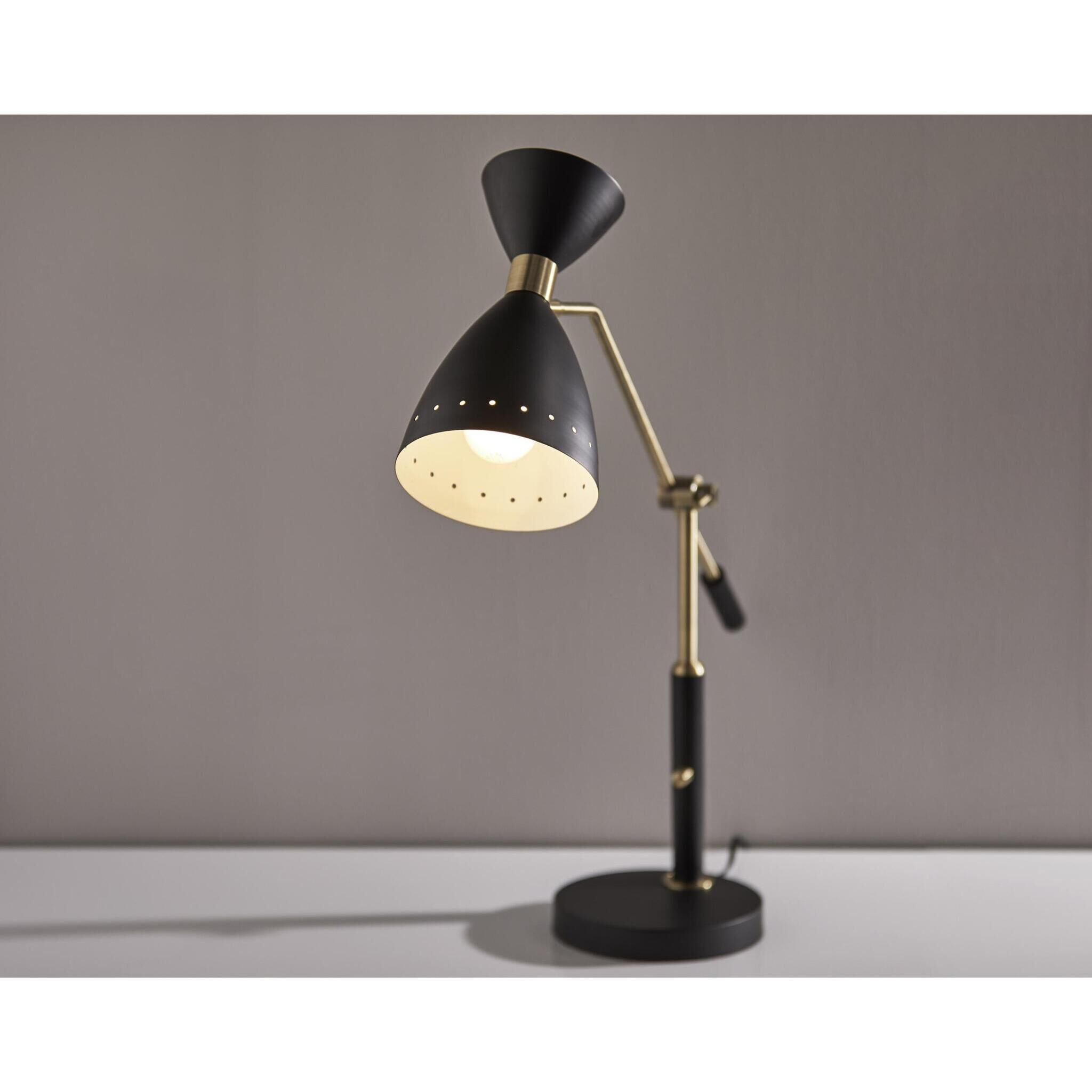 Oscar 32 inch 40.00 watt Black with Antique Brass Adjustable Desk Lamp Portable Light