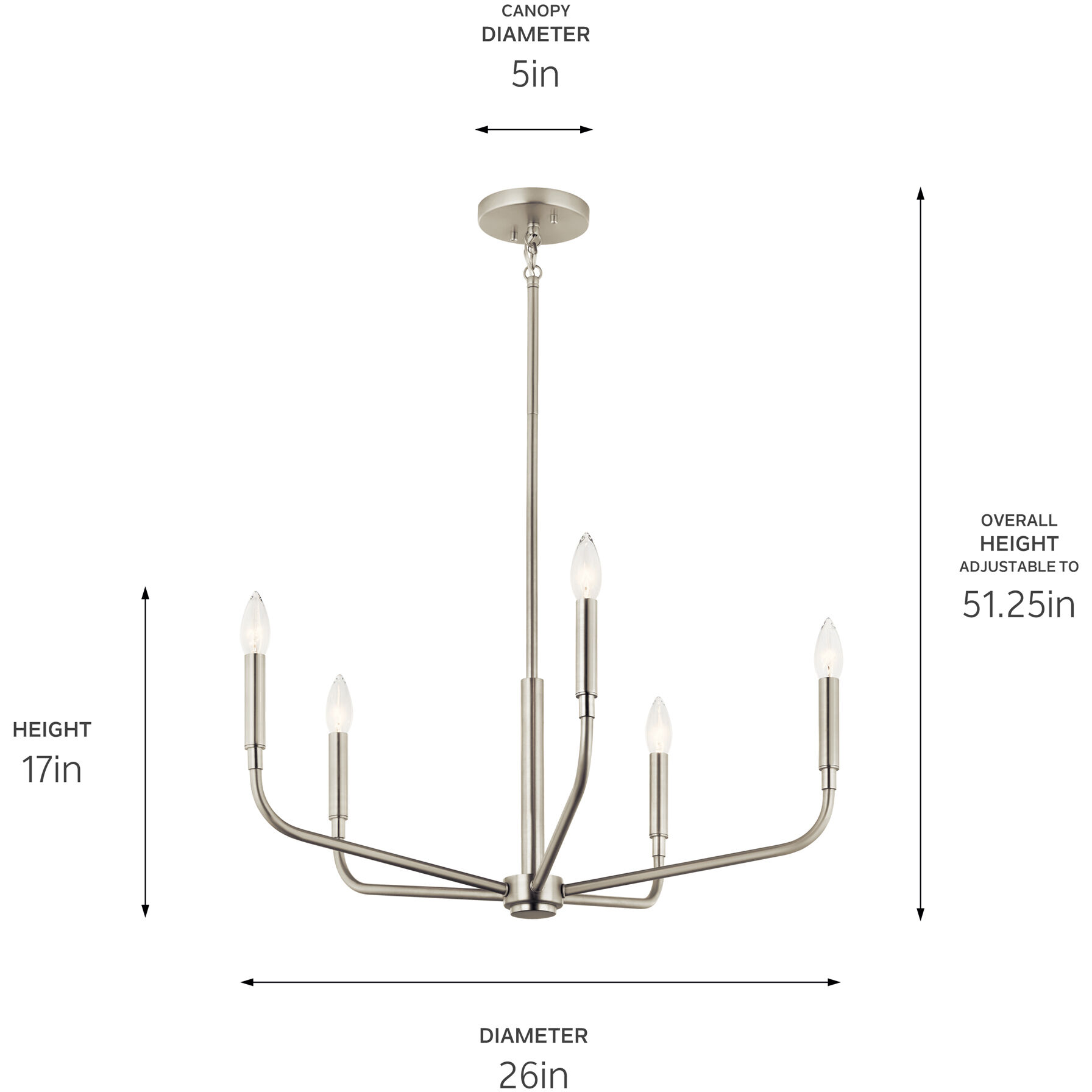 Madden 5 Light Brushed Nickel Chandelier Ceiling Light, 1 Tier Small
