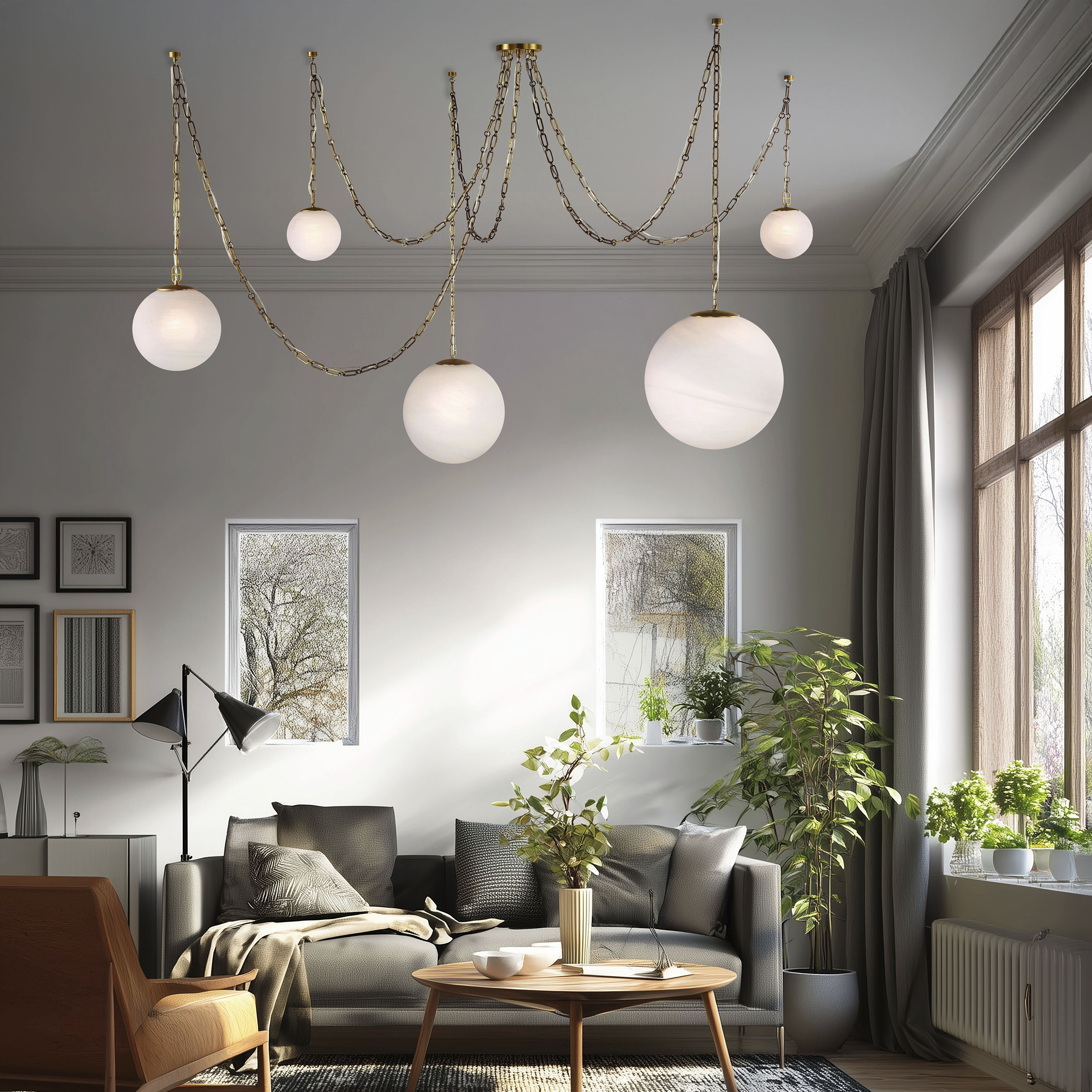 Marbelle 5 Light 84.5 inch Legacy Brass Pendant Ceiling Light