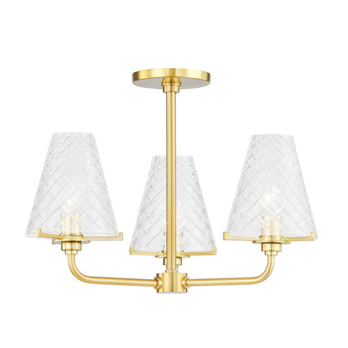 Irene 3 Light 2 inch Aged Brass Semi Flush Ceiling Light