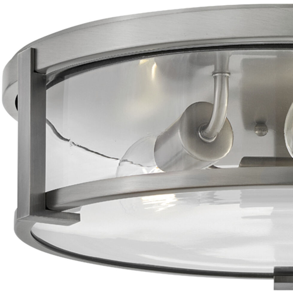 Lowell 3 Light 16 inch Antique Nickel with Clear glass Foyer Light Ceiling Light, Flush Mount