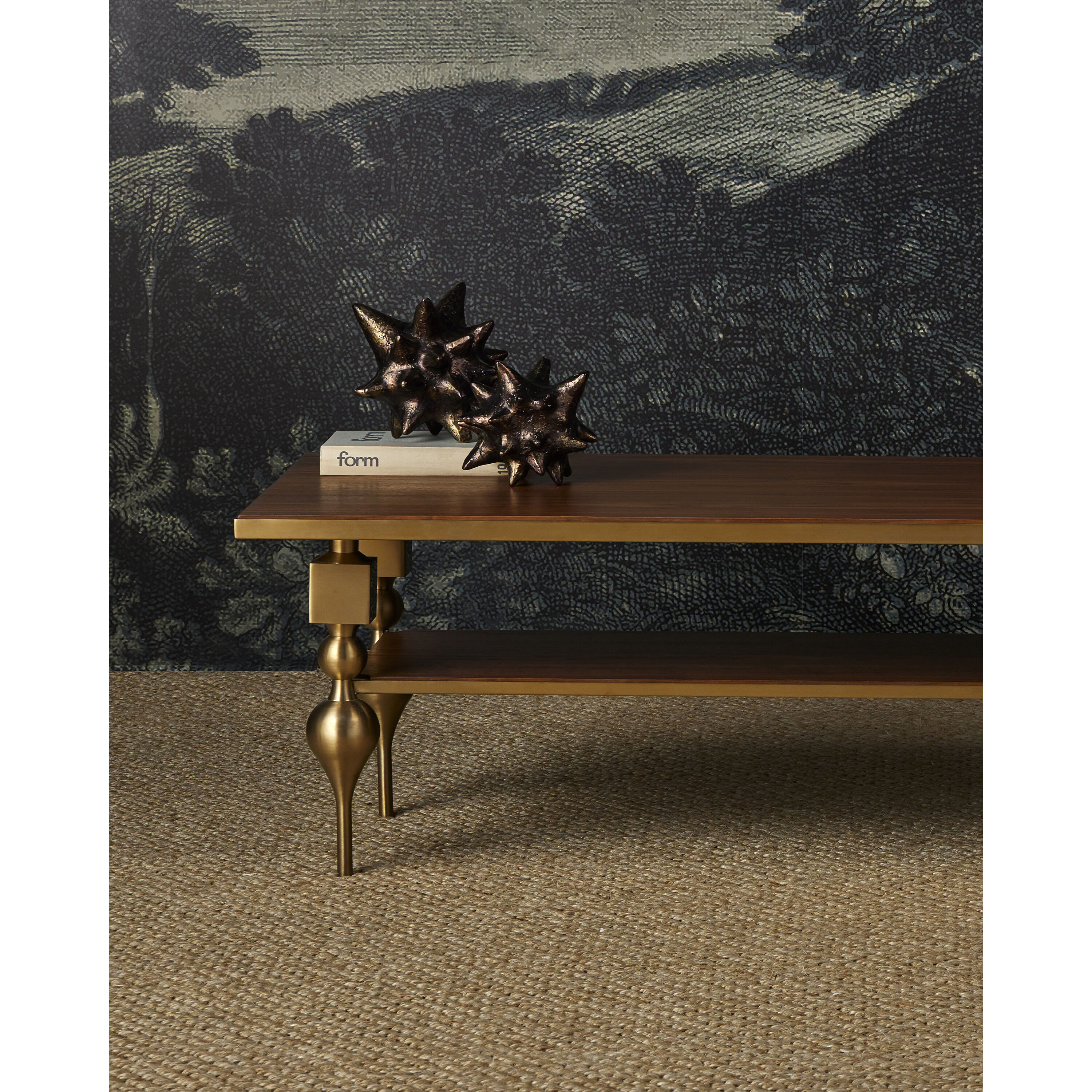 Maeve 52 X 19.5 inch Brushed Brass/Walnut Cocktail Table