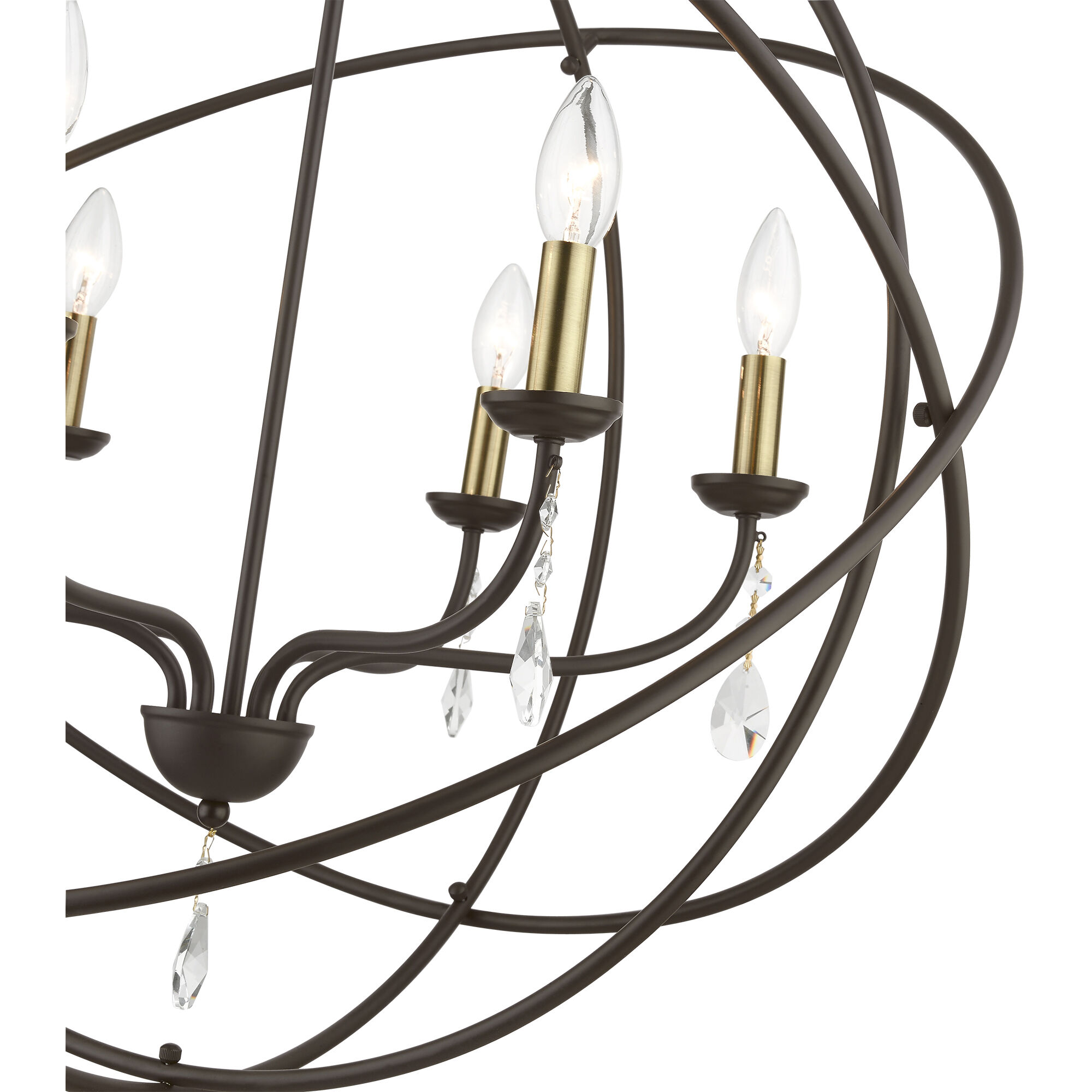 Aria 6 Light 28 inch Bronze with Antique Brass Finish Candles Pendant Chandelier Ceiling Light, Globe