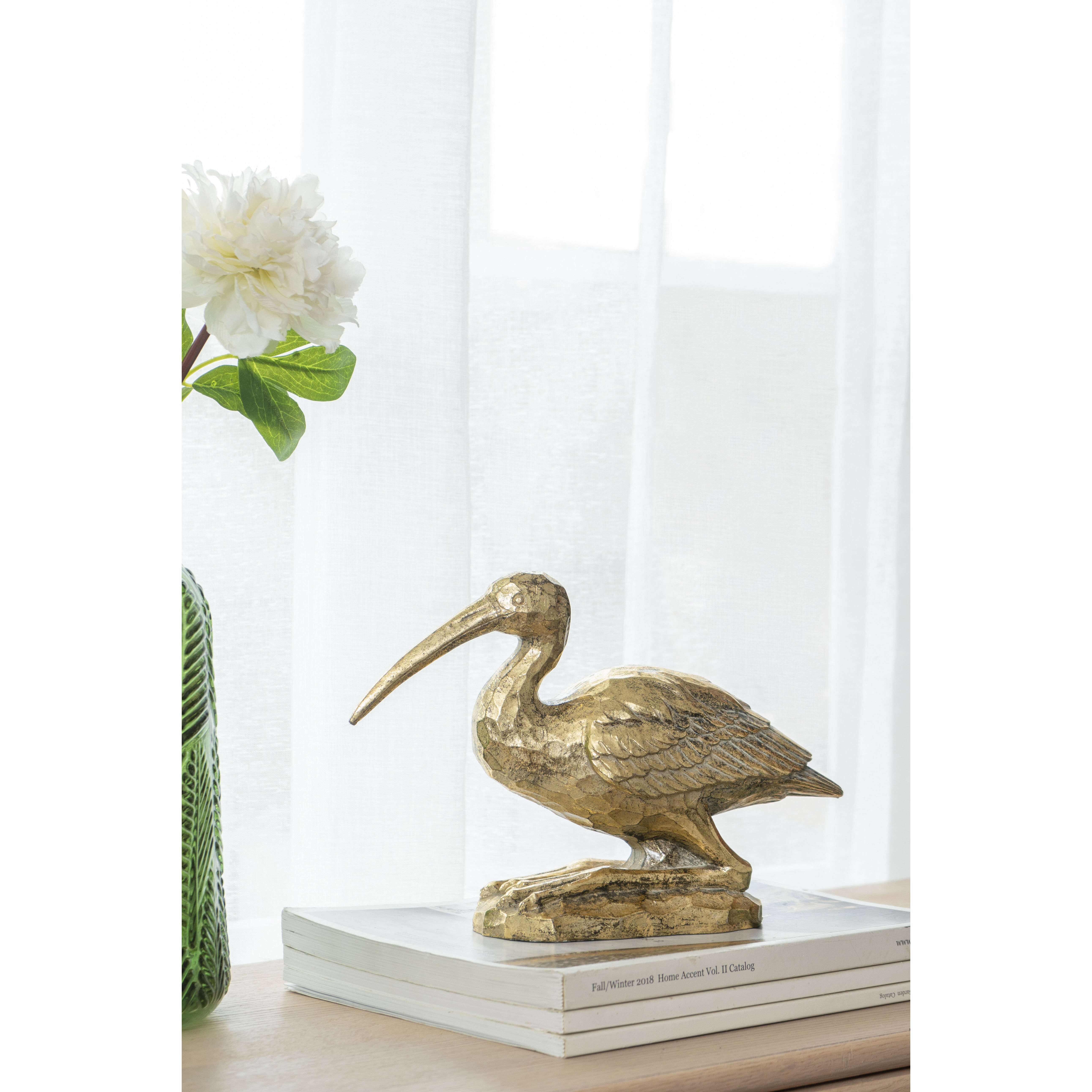 Kneeling Crane Antique Gold Figurine