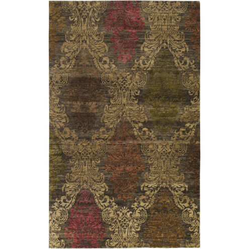 Brocade 36 X 24 inch Dark Brown, Camel, Burgundy, Dark Green Rug