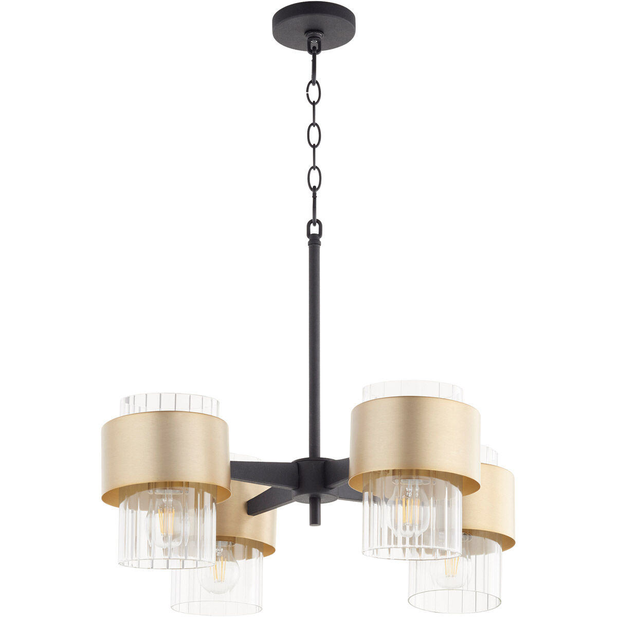 Epsilon 4 Light 25 inch Noir and Aged Brass Chandelier Ceiling Light