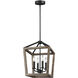 Sean Lavin Gannet 4 Light 12 inch Weathered Oak Wood / Antique Forged Iron Chandelier Ceiling Light