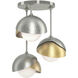 Brooklyn 3 Light 12 inch Sterling and Modern Brass Semi-Flush Ceiling Light in Sterling/Modern Brass