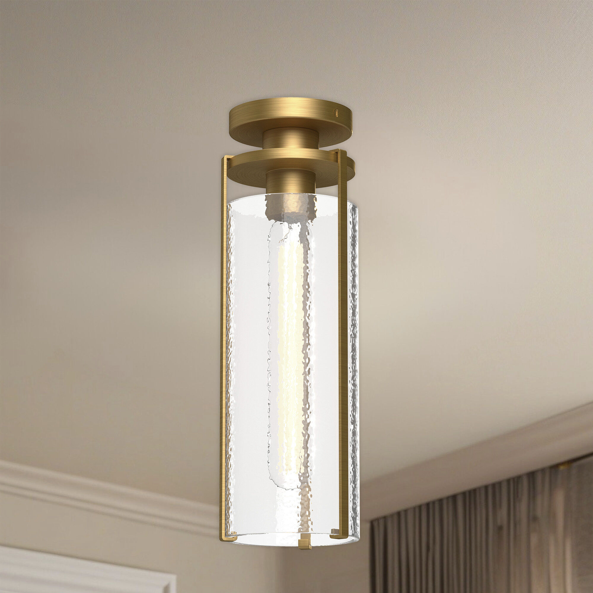 Alora Mood Belmont 1 Light 5.5 inch Aged Gold/Clear Water Glass Flush Mount Ceiling Light