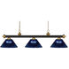 Riviera 3 Light 57 inch Bronze and Satin Gold Billiard Ceiling Light in Dark Blue Acrylic, 10.65