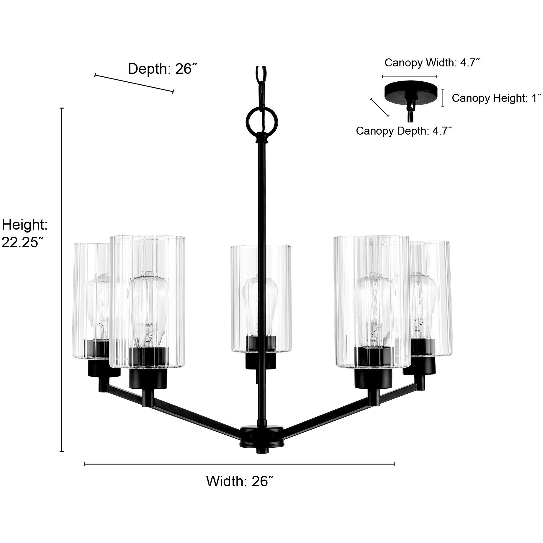 Beverlly 5 Light 26 inch Matte Black Chandelier Ceiling Light