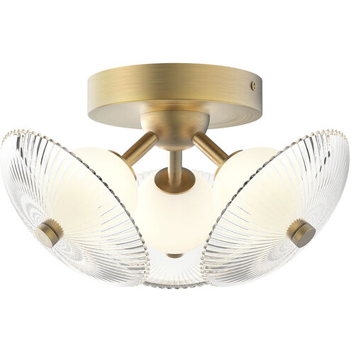 Alora Mood Hera LED 12.5 inch Brushed Gold and Clear Ribbed Glass Flush Mount Ceiling Light