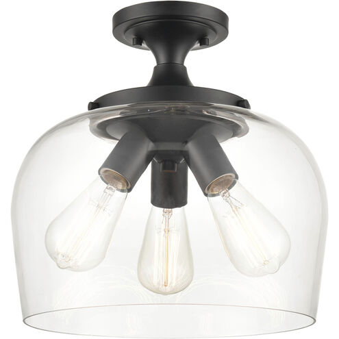 Ashford 3 Light 13 inch Matte Black Indoor Semi-Flush Ceiling Light