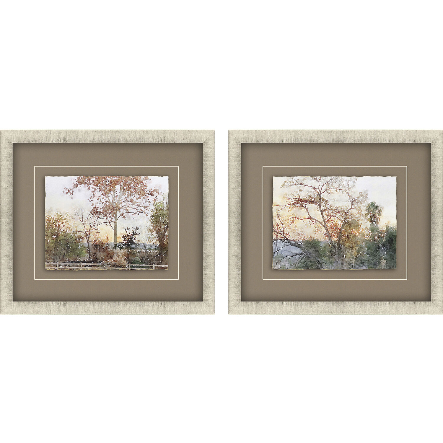 Landscapes Green and Beige and Brown and Orange Framed Art