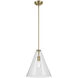 Everly 1 Light Natural Brass Pendant Ceiling Light in Clear Seeded