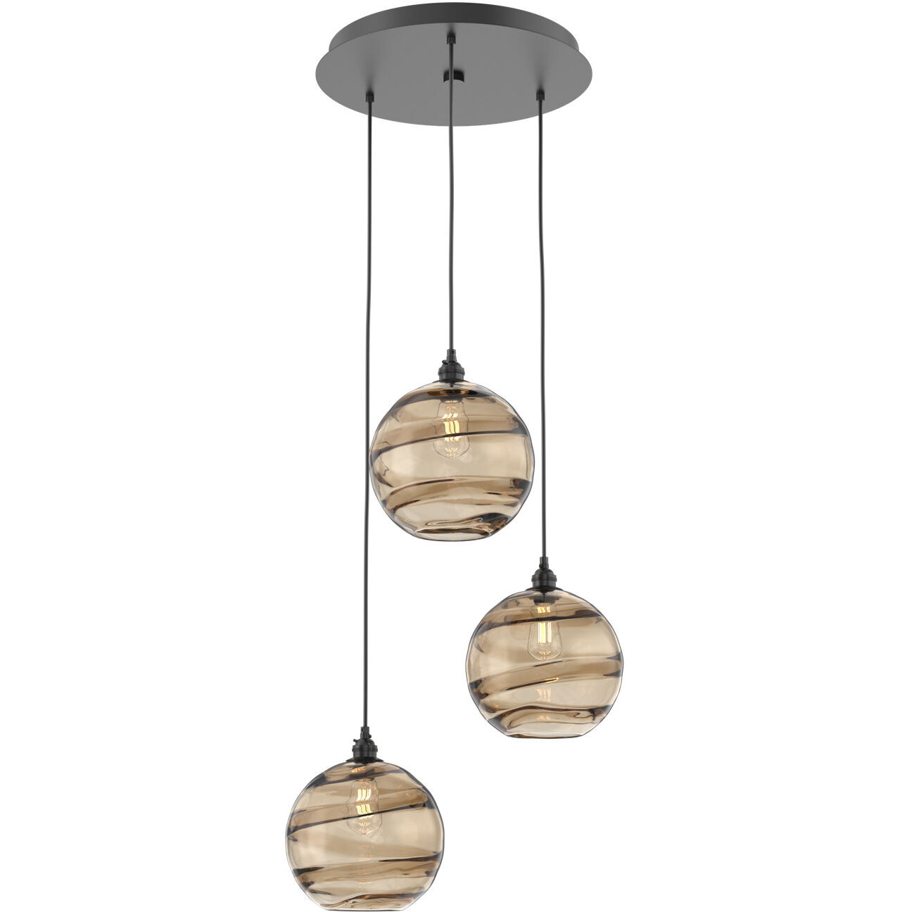 Terra 3 Light Matte Black Chandelier Ceiling Light, Round Multi-Port