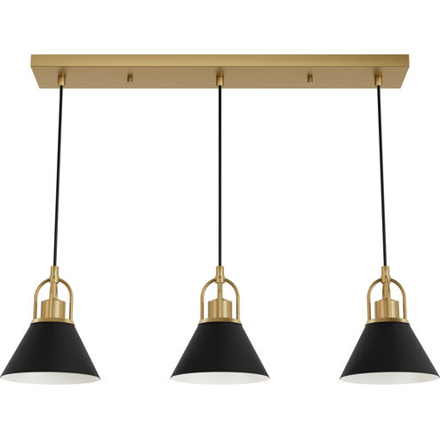 Carrington Isle 3 Light 31.25 inch Luxe Gold and Flat Matte Black Linear Pendant Ceiling Light, Medium