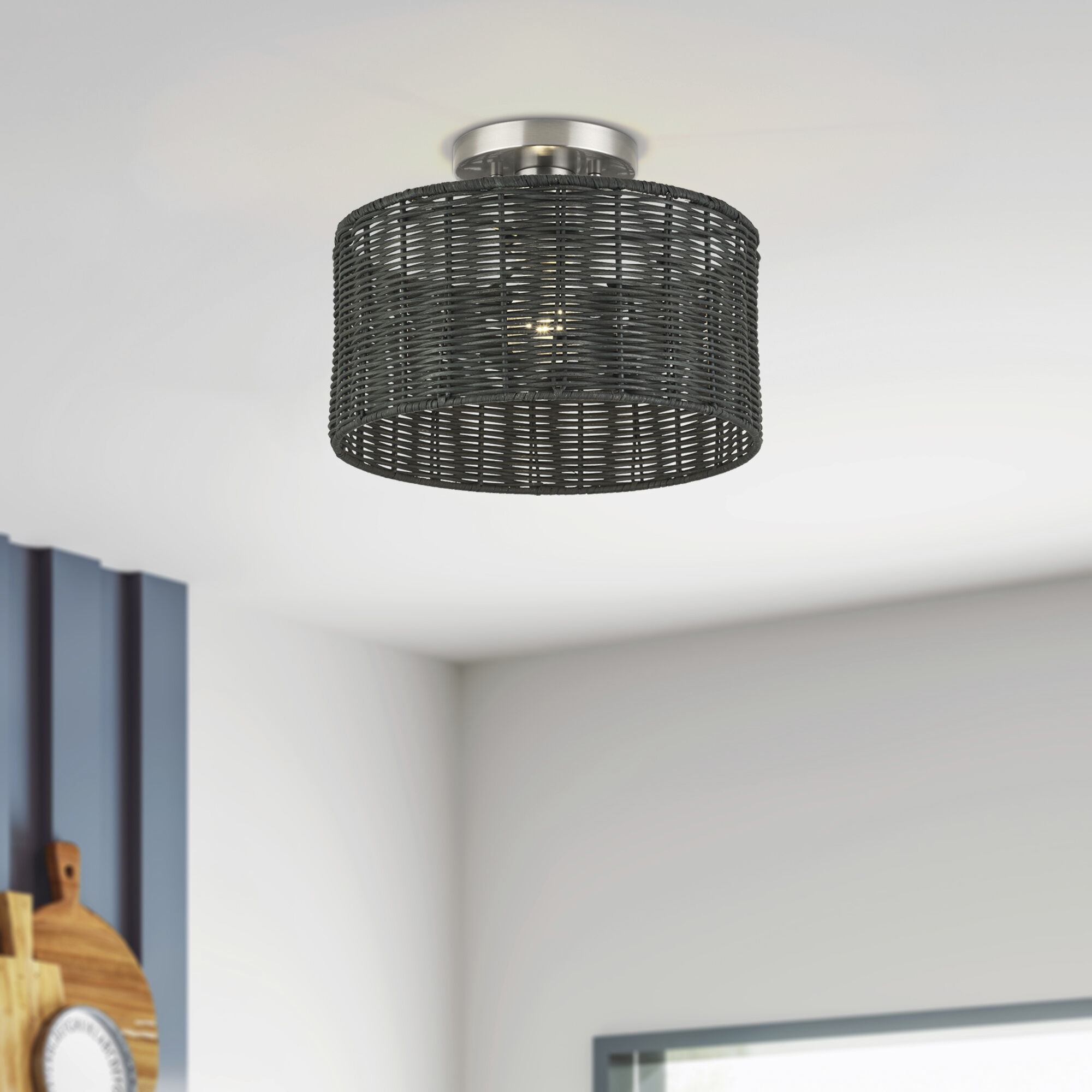 Weavington 1 Light 12 inch Brushed Nickel Semi Flush Mount Ceiling Light, Medium