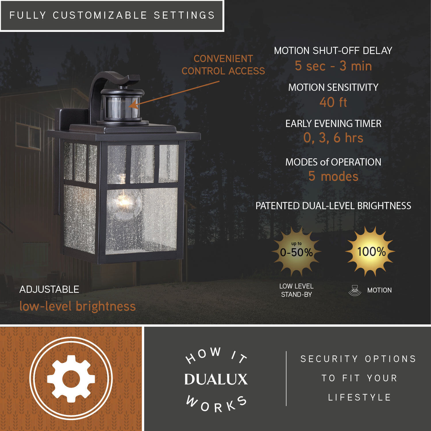 Mission Oil Burnished Bronze Outdoor Motion Sensor, Dualux