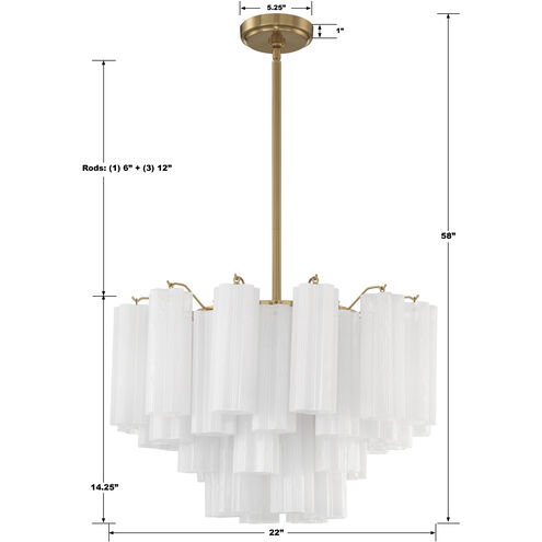Addis 9 Light 22 inch Aged Brass Chandelier Ceiling Light in Tronchi Glass White