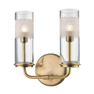 Wentworth 2 Light 9 inch Aged Brass Wall Sconce Wall Light
